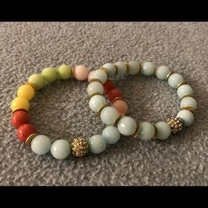 Rainbow Multi Colored Faceted Agate & Crystal Pave Bead Bracelet Set